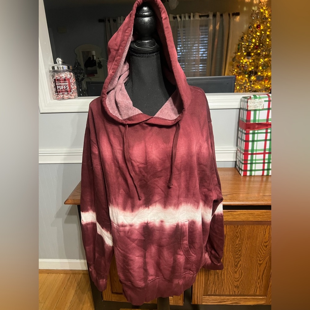 Sun & Stone (Macys) Unisex Burgundy and White Tie-Dye Hoodie